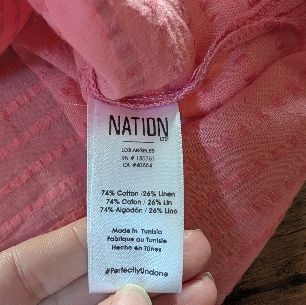 Nation LTD Los Angeles Pink Short Sleeve Top Cotton and Linen Size Small - Picture 4 of 7